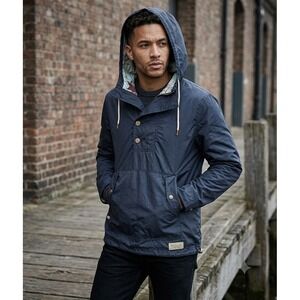 Roark Anorak Jacket‎ Mens Medium Navy Blue Button Placket Lightweight Hooded